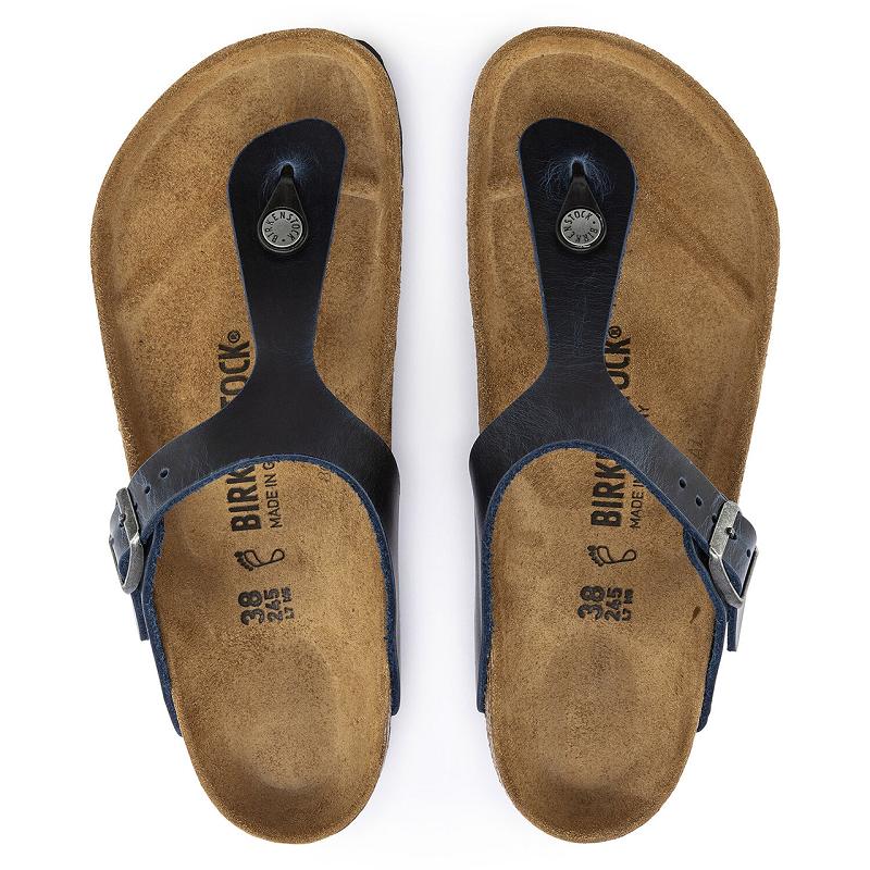 Birkenstock Oiled Læder Gizeh Dame Blå | DK 432VRW